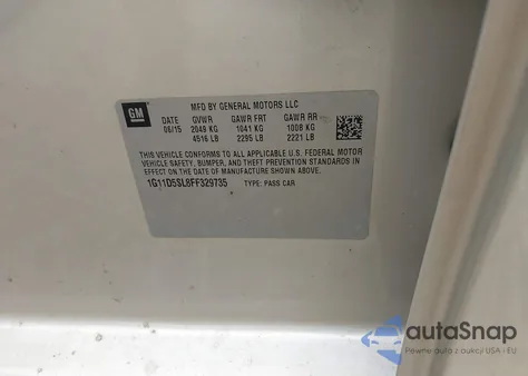 2015 Chevrolet Malibu 2Lt из США, поврежденный, VIN 1G11D5SL8FF329735